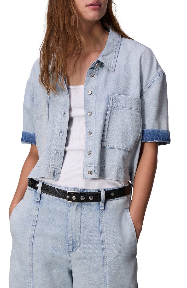 rag & bone Lenna Crop Featherweight Denim Button-Up Shirt, Main, color, Aliah