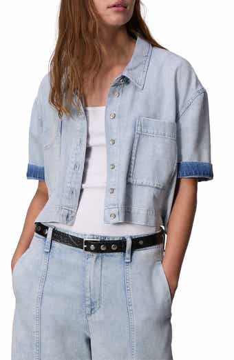rag & bone Lenna Crop Featherweight Denim Button-Up Shirt