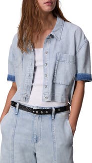 rag & bone Lenna Crop Featherweight Denim Button-Up Shirt