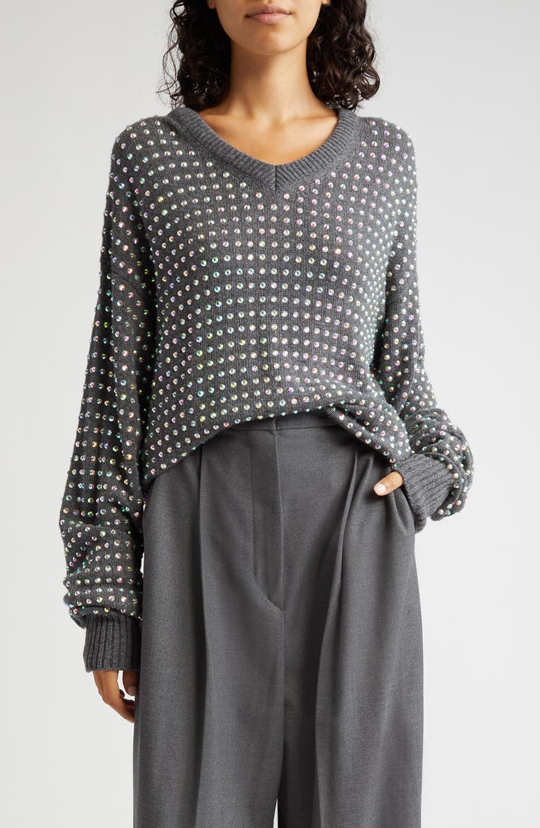 SPORTMAX Crystal Embellished V-Neck Sweater, Main, color,