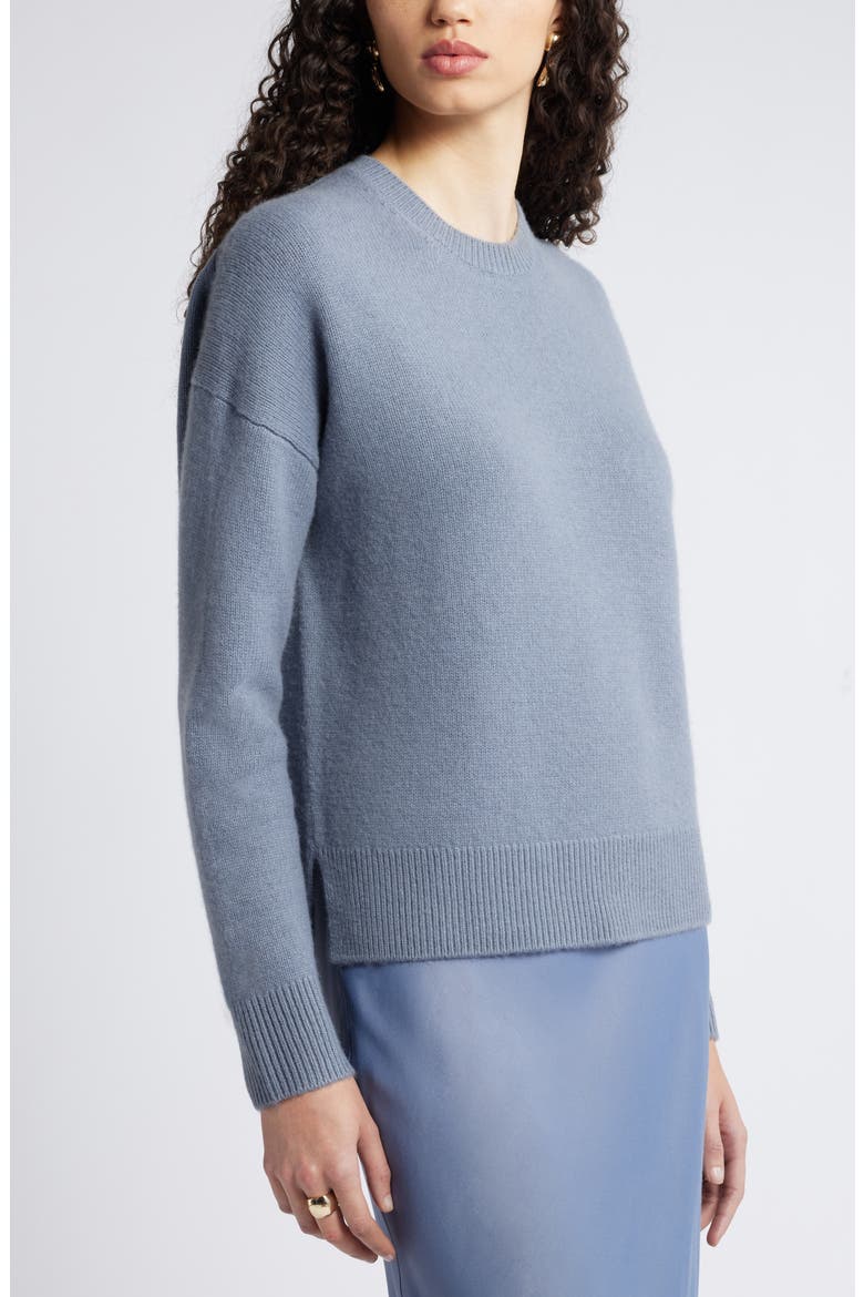 Crewneck Side Slit Wool & Cashmere Sweater, Alternate, color, GREY FOLKSTONE