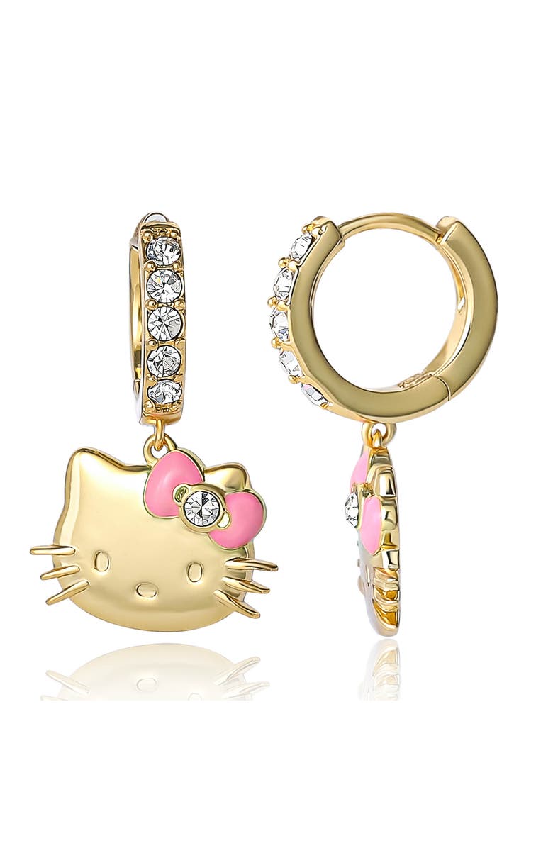 Hello Kitty Pave Charm Hoop Earrings, Alternate, color, Gold