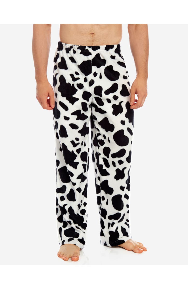 Leveret Men's Fleece Printed Holiday Pajama Pants, Main, color, Cow Black