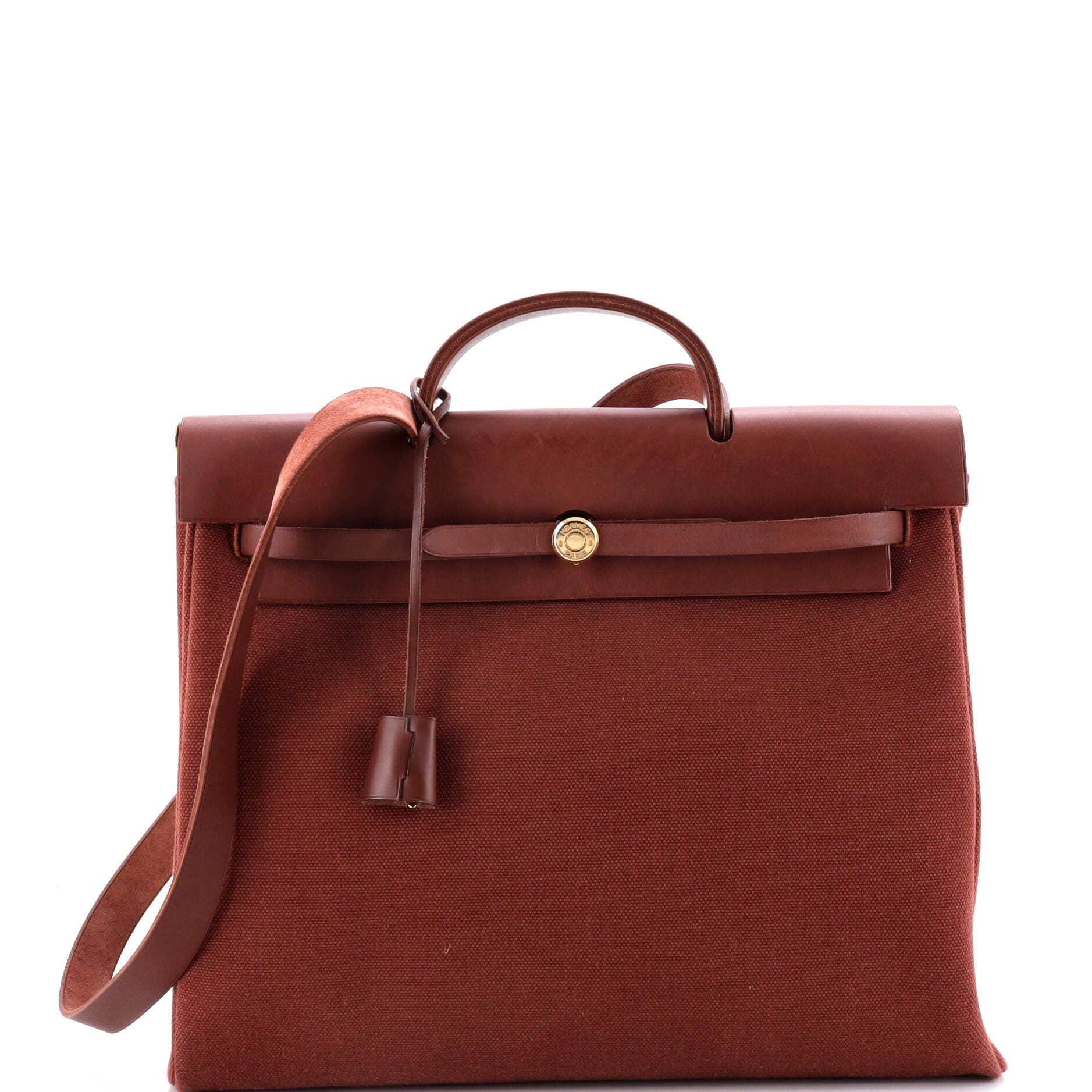 Pre-Owned Hermes Herbag Toile and Leather MM, Main, color, Rouge H