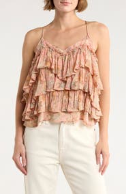 Lucky Brand Plissé Tiered Ruffle Chiffon Tank