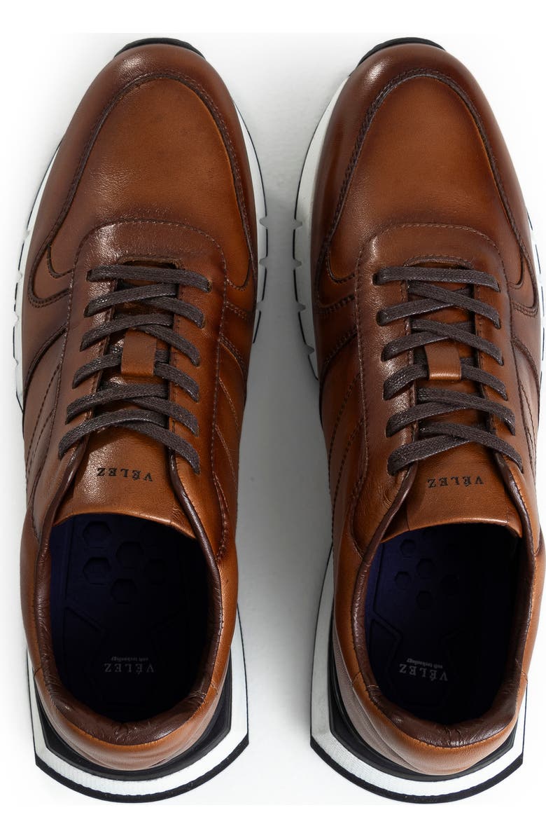 Velez Leather Sneakers with Side Stitching, Alternate, color, Honey