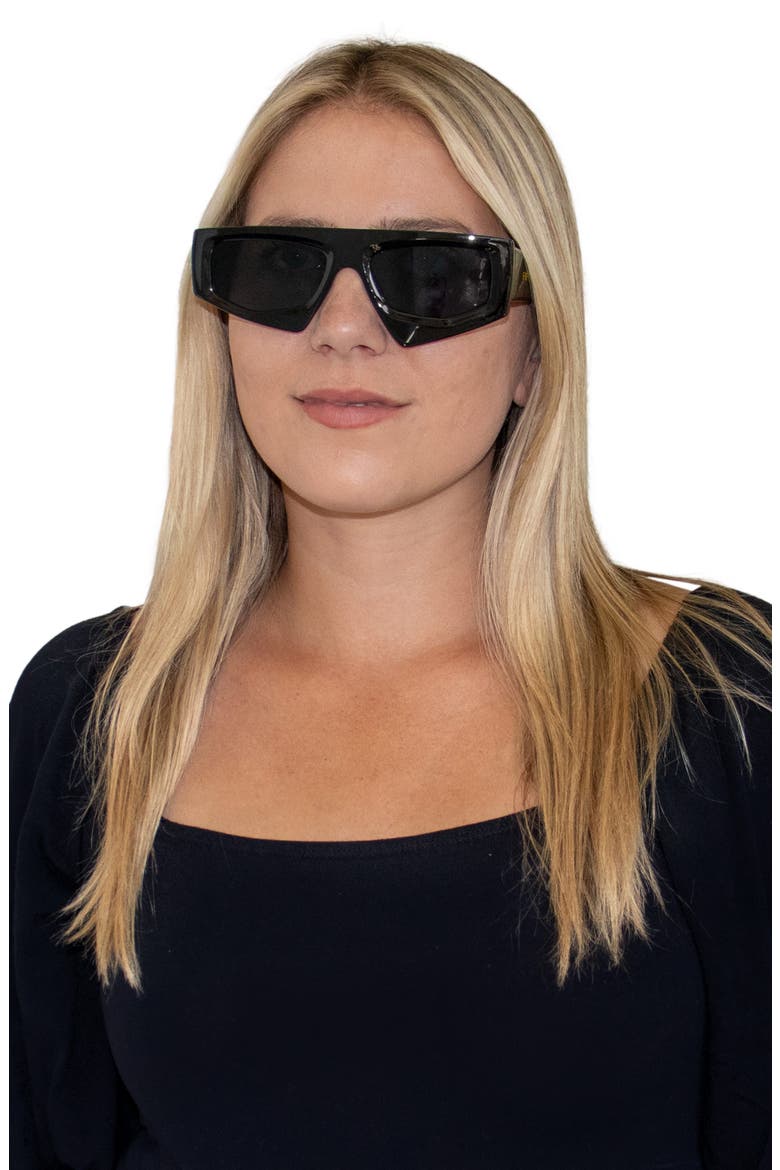 Ivy 54mm Polarized Geometric Sunglasses, Alternate, color, BLACK/ BLACK