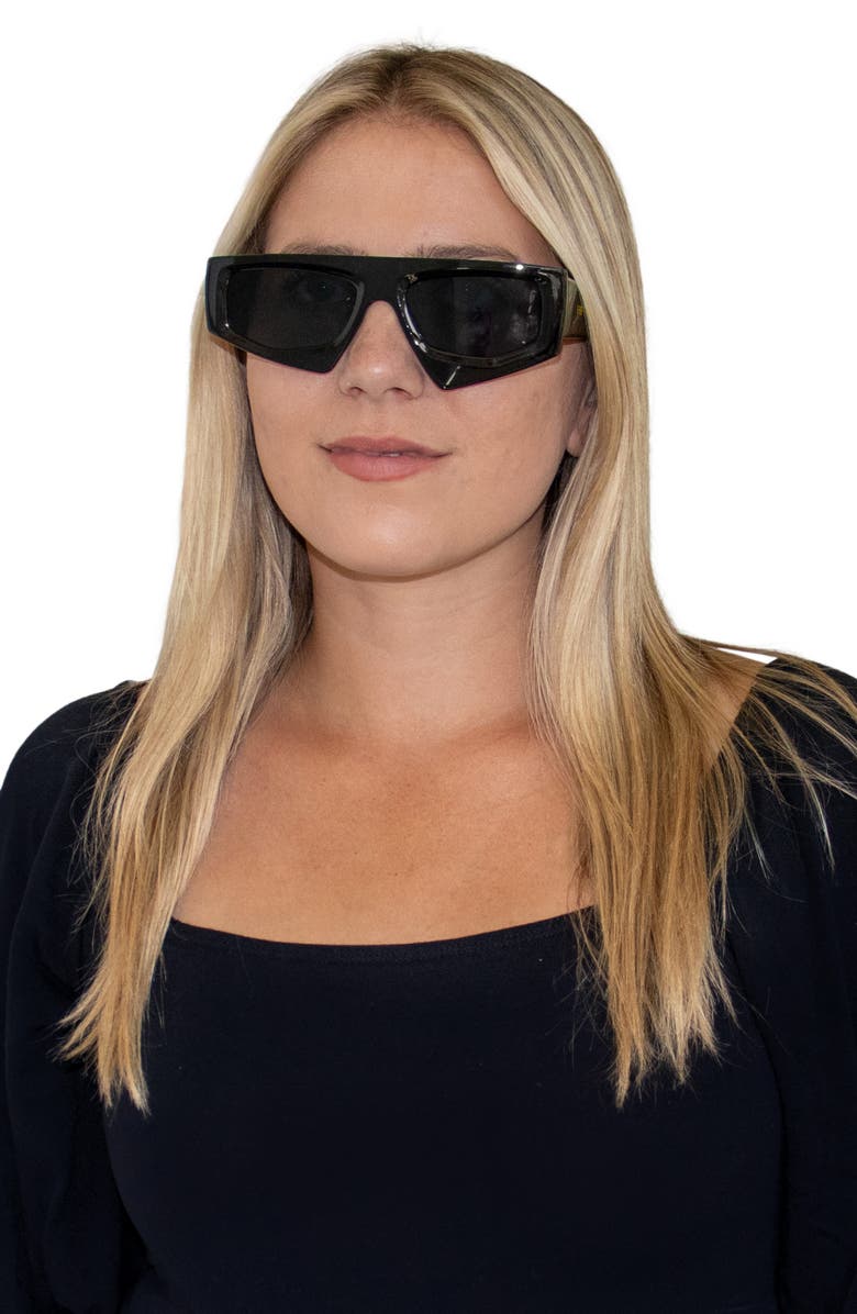 Fifth & Ninth Ivy 54mm Polarized Geometric Sunglasses, Alternate, color, Black/ Black