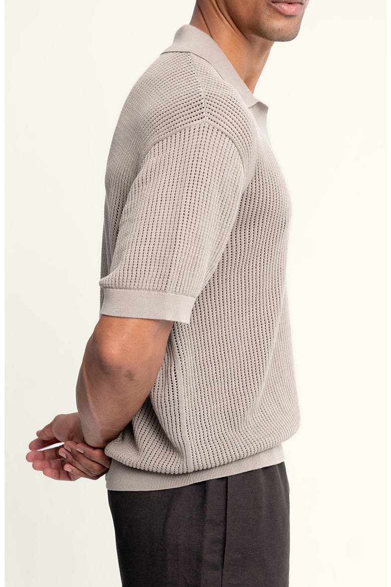 Johnny Collar Openwork Cotton Blend Polo Sweater, Alternate, color, PUMICE/ GRAY