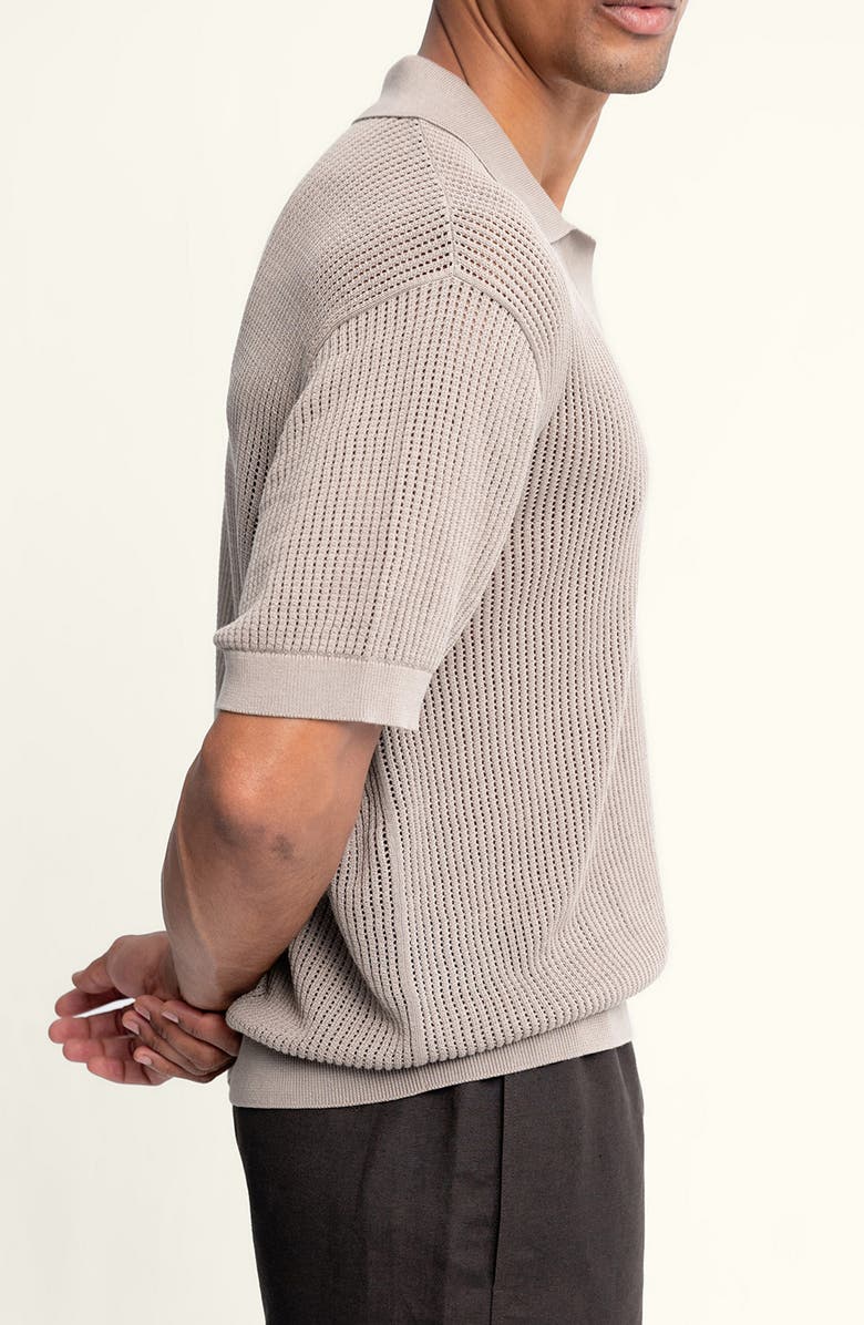 AUTO-REPLY<sup>™</sup> Johnny Collar Openwork Cotton Blend Polo Sweater, Alternate, color, Pumice/ Gray