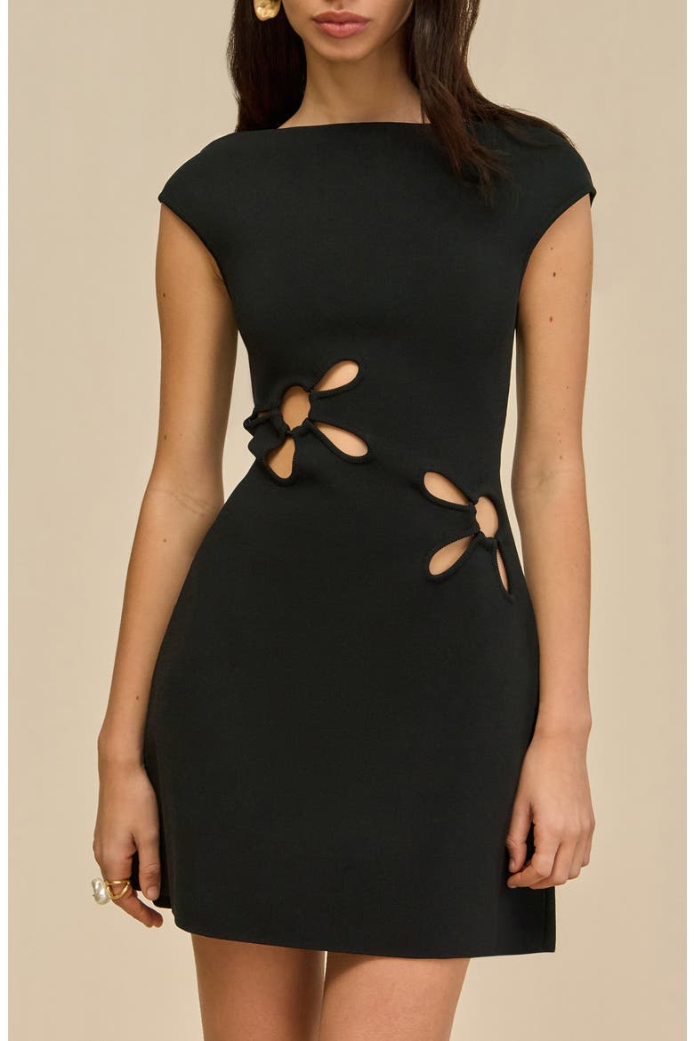 Yudi Cutout Daisy Knit Minidress, Alternate, color, BLACK