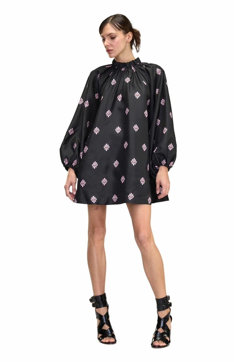 Cynthia Rowley Second Nature Silk Taffeta Dress, Alternate, color, Black_multi