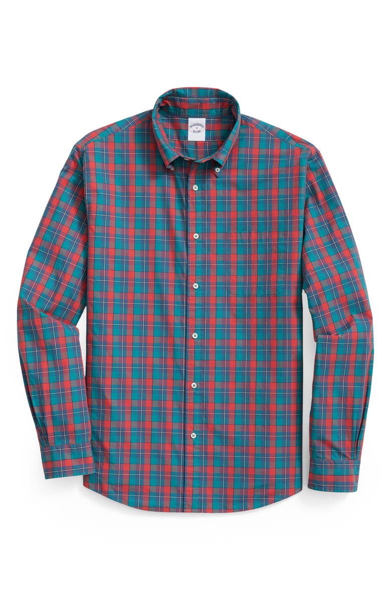 Brooks Brothers Friday Check Cotton Poplin Button-Down Shirt, Main, color, Tartanmulti