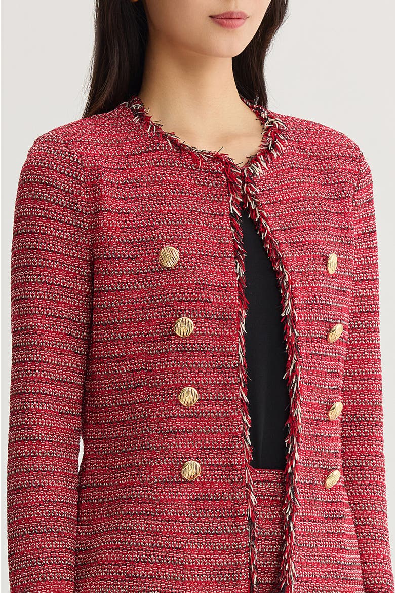 x Anna Marie Fringe Trim Tweed Knit Jacket, Alternate, color, Holiday/French Almond
