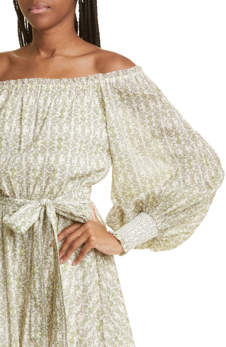 Alice + Olivia Mary Print Off the Shoulder Long Sleeve Cotton Dress, Alternate, color, 
