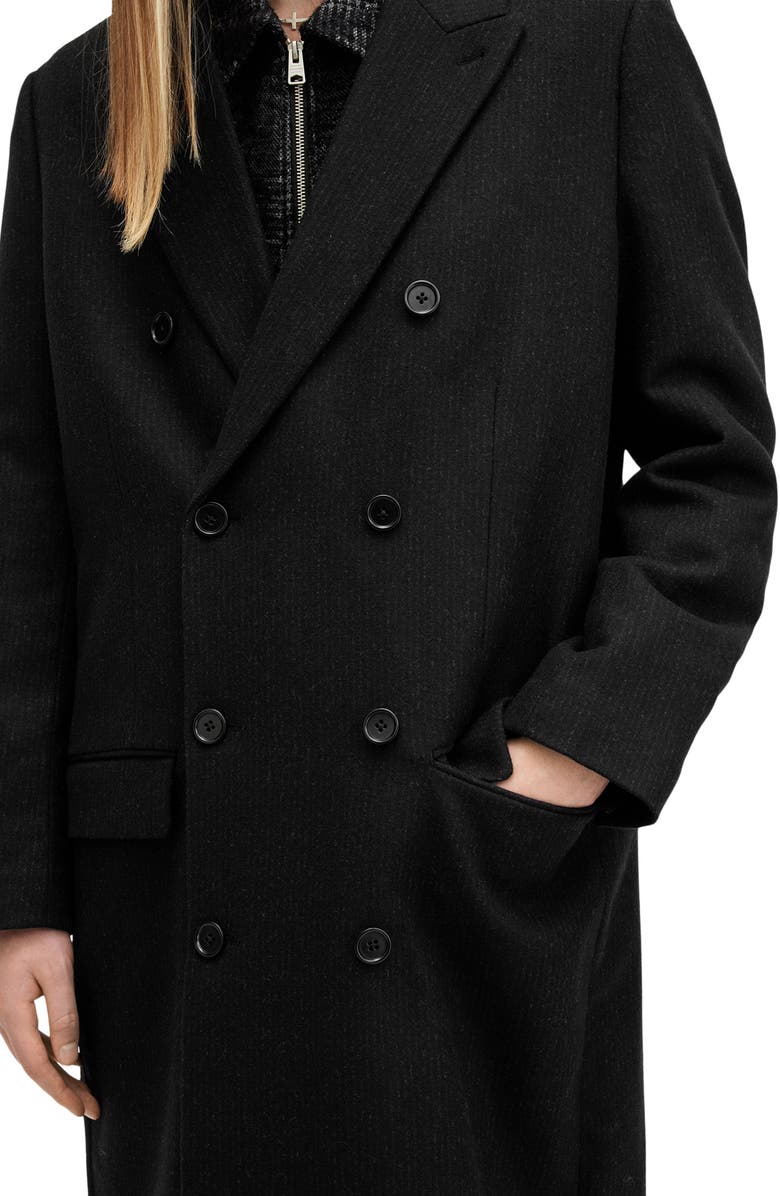 AllSaints Arcade Double Breasted Wool Blend Topcoat, Alternate, color, Black