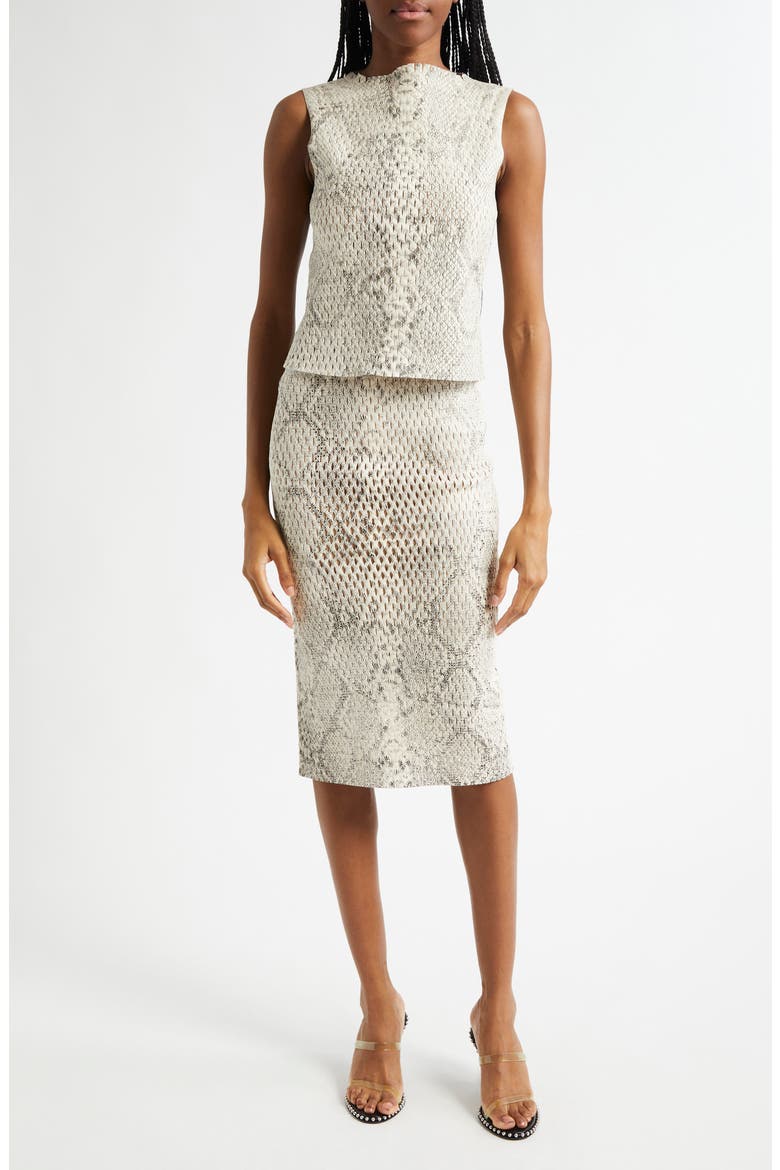 Snake Embossed Mesh Leather Midi Skirt, Alternate, color, IVORY