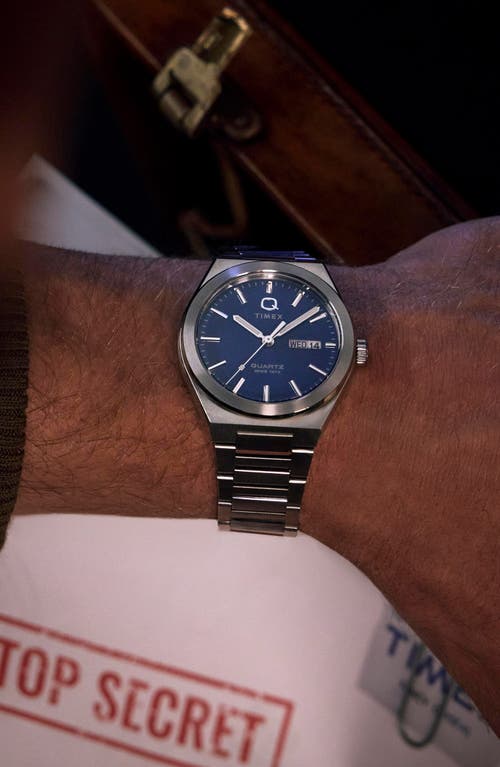 Timex ® Q Continental Blue Dial Bracelet Watch, 39mm In Blue