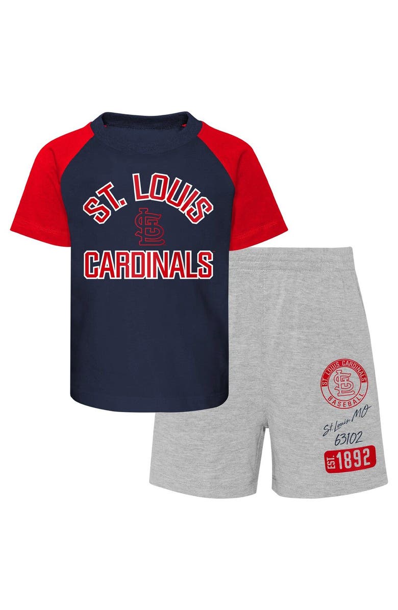 Outerstuff Toddler Navy/Heather Gray St. Louis Cardinals Two-Piece Groundout Baller Raglan T-Shirt & Shorts Set, Main, color, Navy