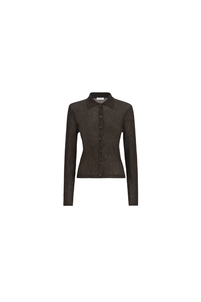 Sparkling silk, alpaca and wool rib knit cardigan, Alternate, color, Anthracite