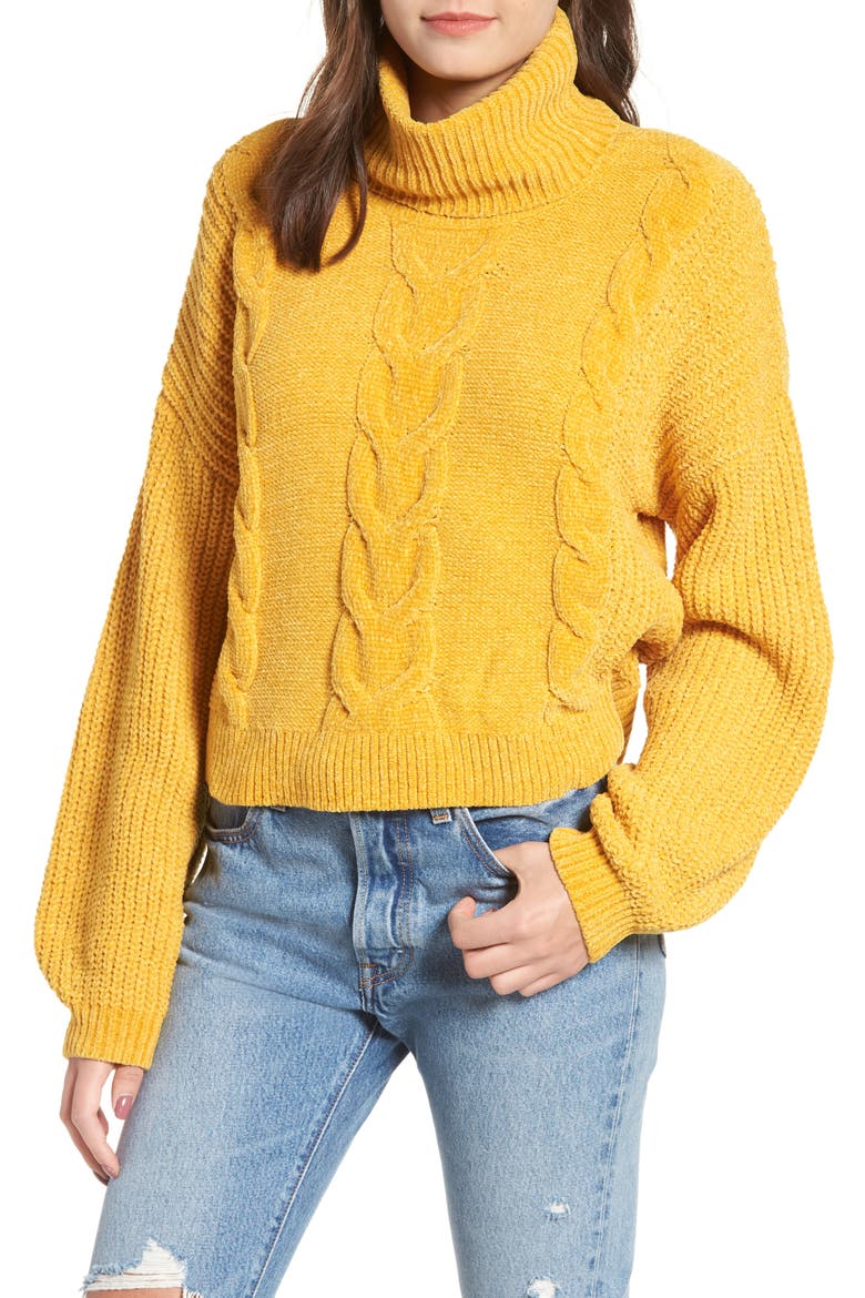Cable Knit Chenille Sweater, Main, color, YELLOW MINERAL