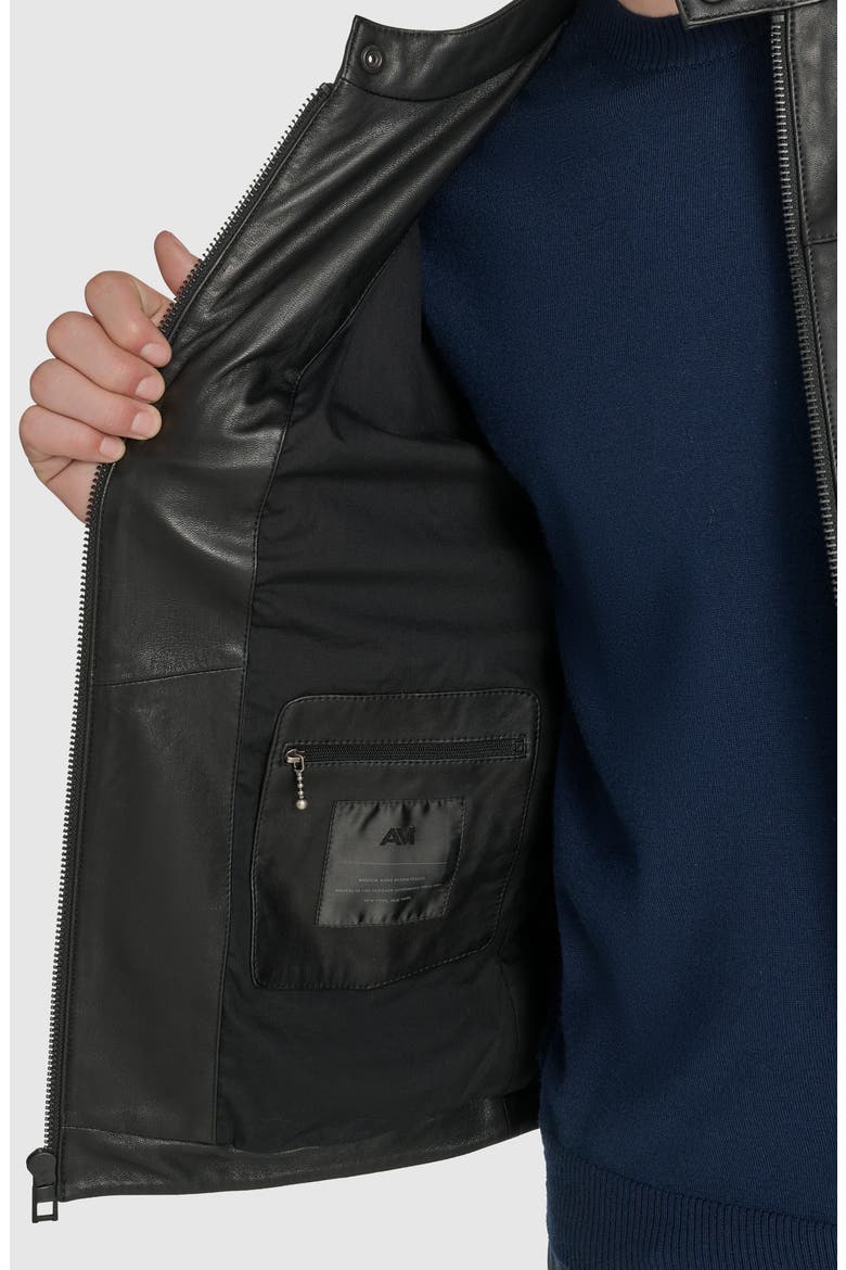 Leather Racer Jacket, Alternate, color, BLACK