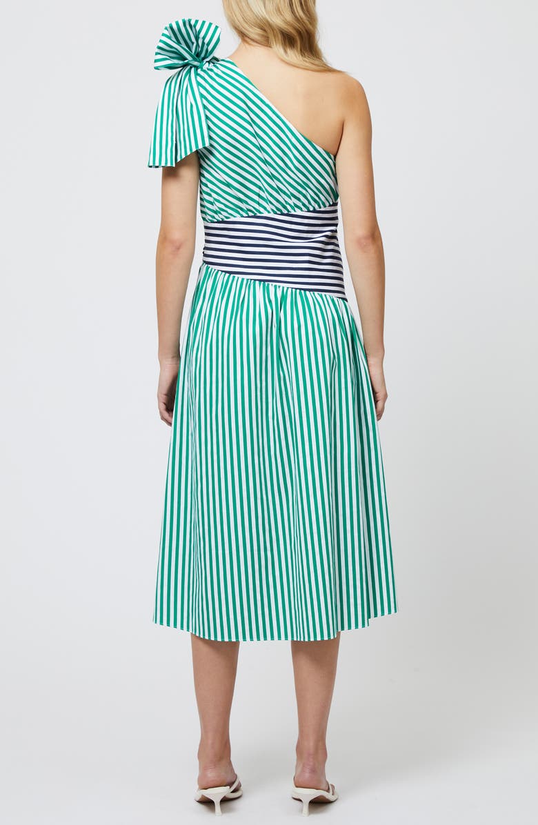 French Connection Alexis Mixed Stripe One-Shoulder Cotton Dress, Alternate, color, Green-Marine Multi