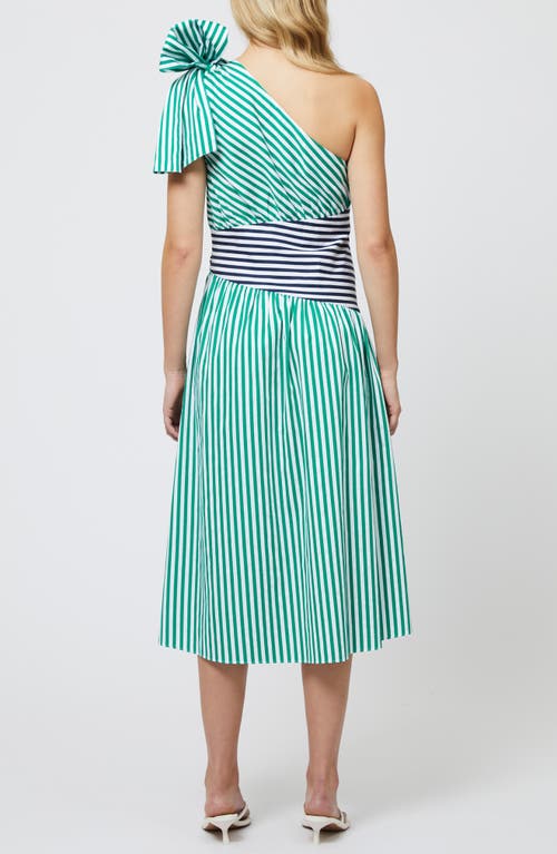 French Connection Alexis Mixed Stripe One-shoulder Cotton Dress In Green