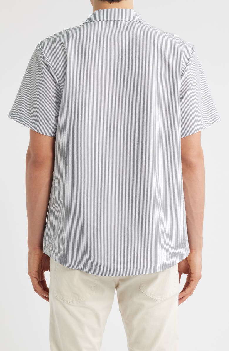 BOSS Velvetfish Stripe Seersucker Camp Shirt, Alternate, color, Navy