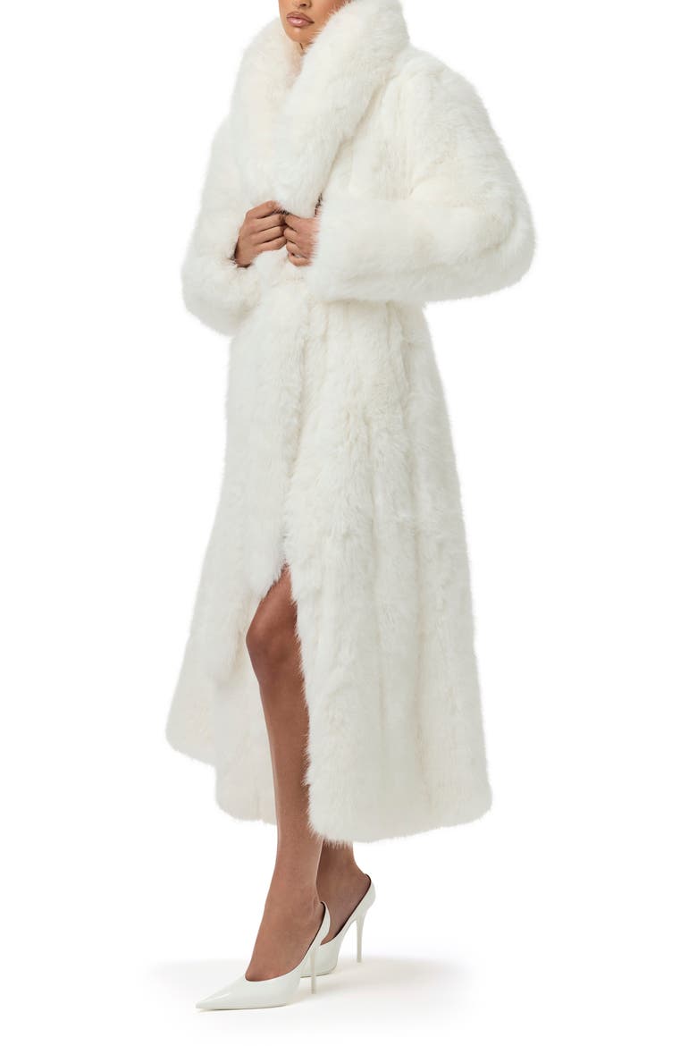 Pelted Faux Fur Coat, Alternate, color, WHITE