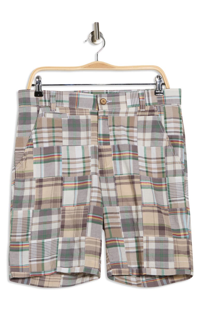 Vintage 1946 Patchwork Madras Flat Front Shorts, Alternate, color, Cement