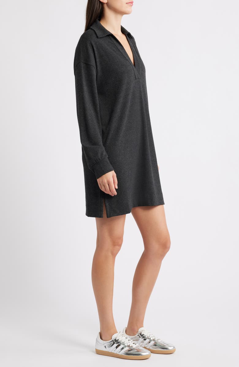 Faherty Legend Hudson Long Sleeve Polo Sweater Dress, Alternate, color, Heathered Black Twill
