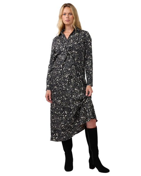 Tie Front Maternity Maxi Shirt Dress