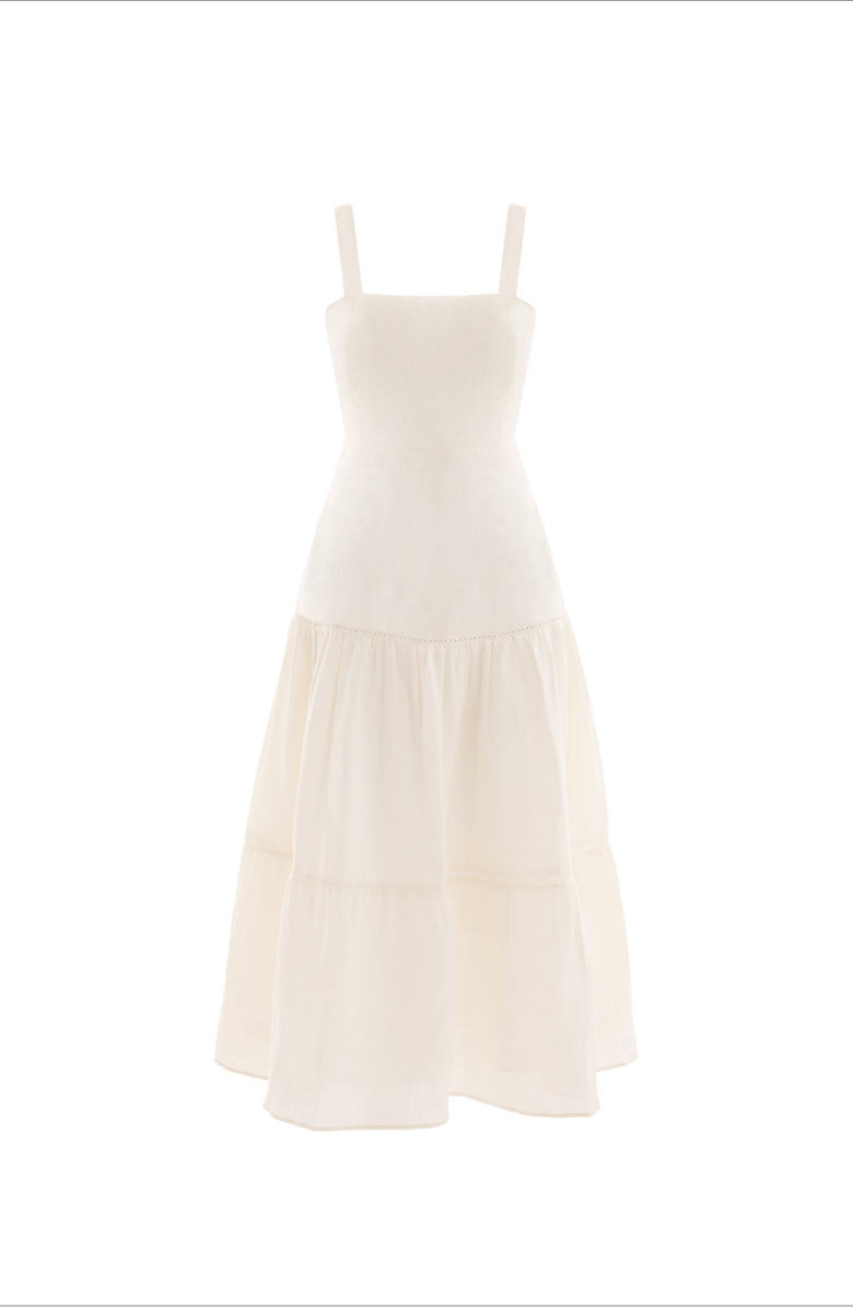 Monlicia Ella White Midi 100% Linen Dress, Alternate, color, White