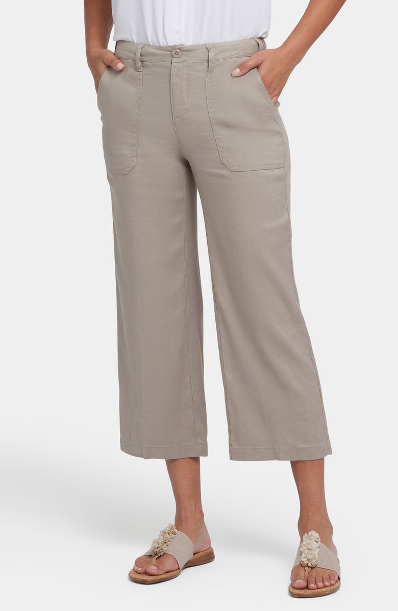 NYDJ Wide Leg Crop Linen Blend Pants, Main, color, Saddlewood