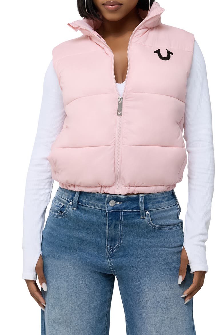 Logo Cropped Puffer Vest, Main, color, DULL PINK