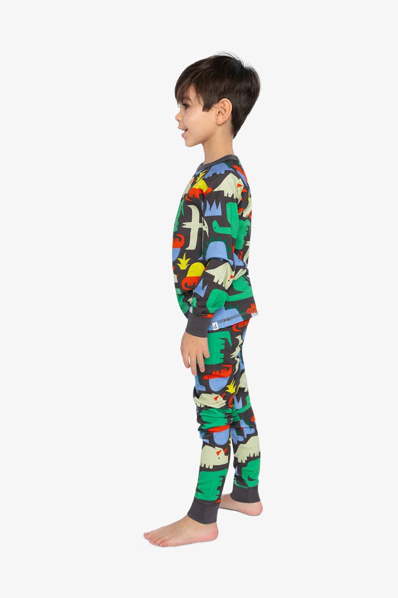 Dinosaur Organic Cotton Top Pants Two Piece Pajama Set, Alternate, color, Black Dinosaur Print