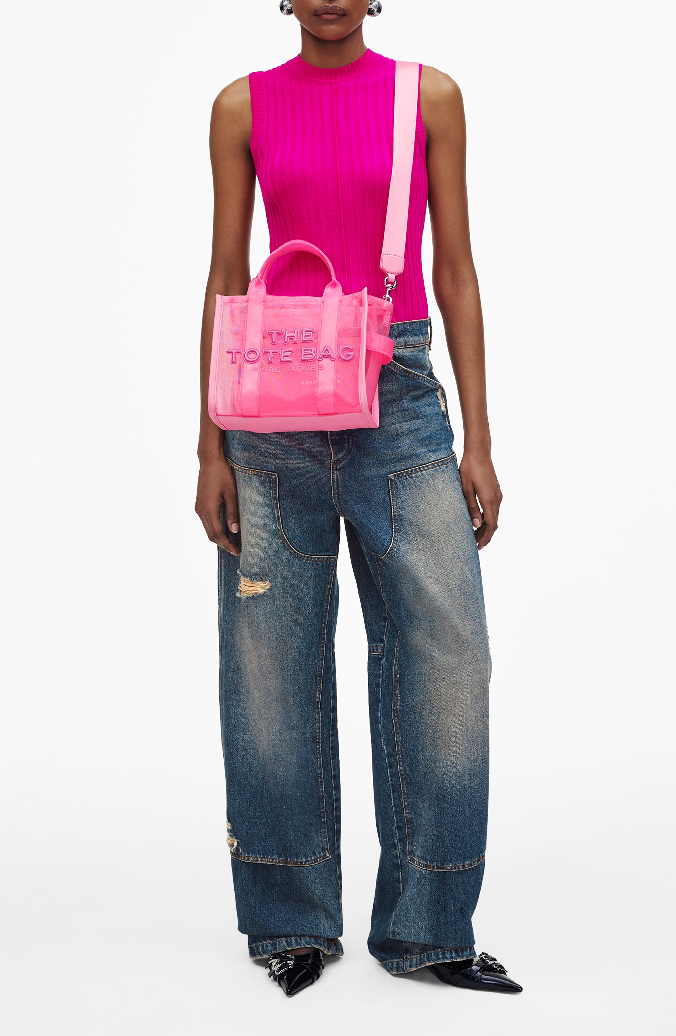The Small Mesh Tote Bag, Alternate, color, CANDY PINK