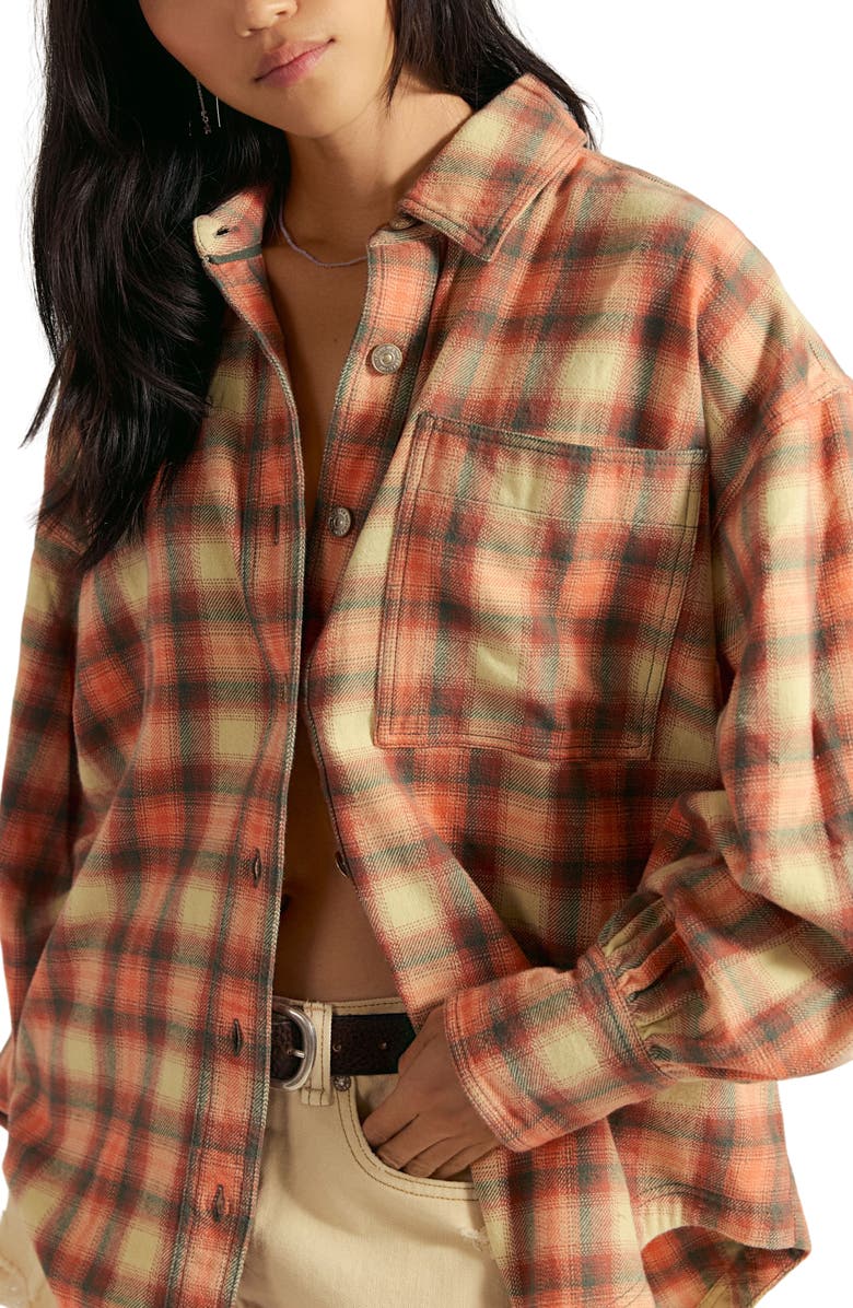 Free People Ashley Oversize Plaid Cotton Button-Up Shirt, Alternate, color, Sand Combo - Gia Pla