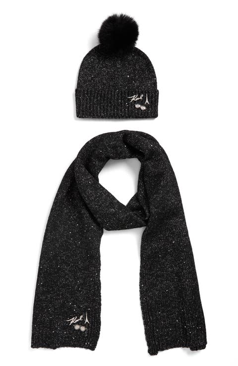 Shimmer Pompom Beanie & Scarf Set