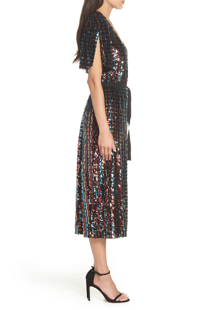 ML Monique Lhuillier Multicolor Sequin Wrap Dress, Alternate, color, 
