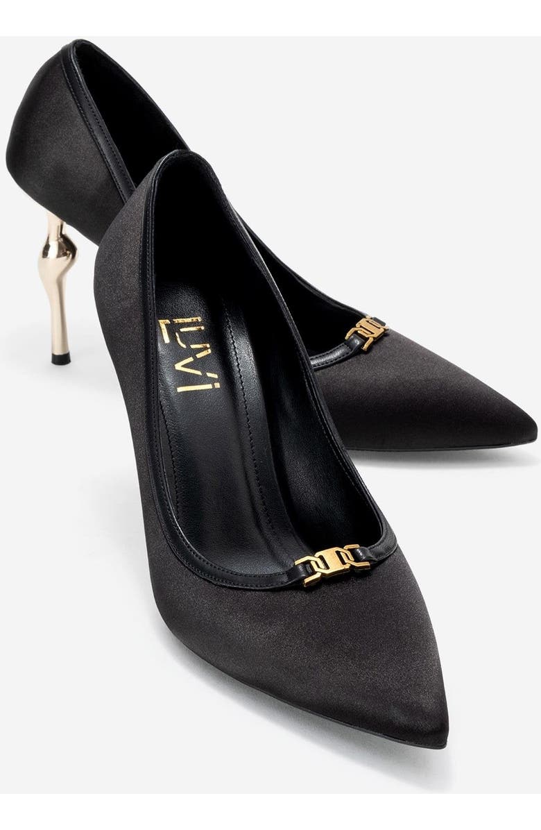 Prologue Shoes Milos Buckle Pointed Toe Pump, Alternate, color, Black Satin