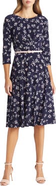 Harper Rose Pleated Floral Print Belted Dress