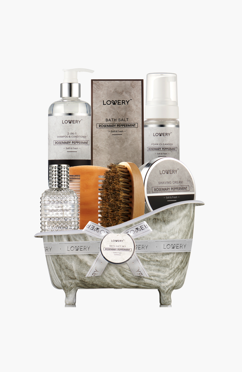 Lovery Premium Bath And Body Beauty Basket, Rosemary Peppermint Home Spa Set, Main, color, 