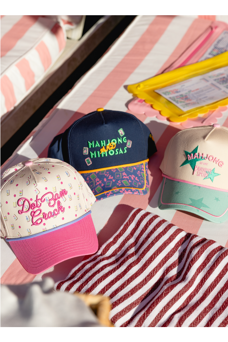 Mahjong Embroidered Hat, Alternate, color, Ivory Star Print