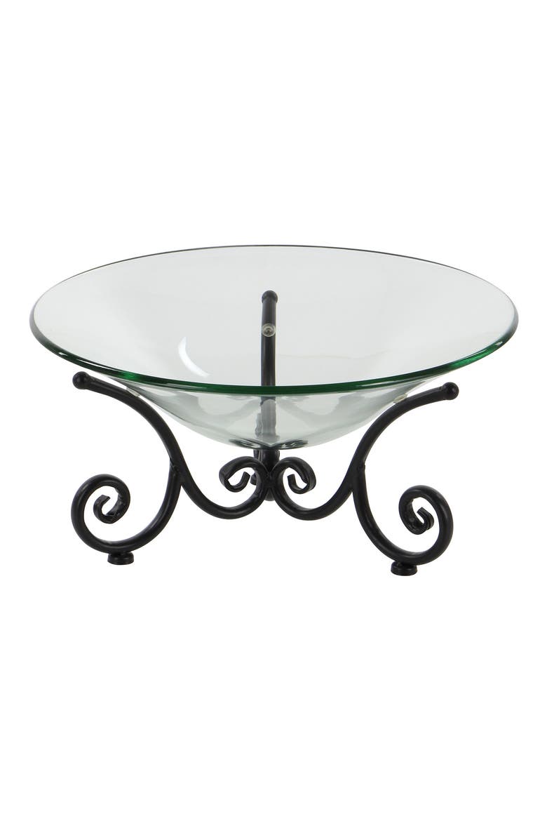 Clear Tempered Glass Kitchen Serving Bowl with Black Metal Scroll Base, Alternate, color, CLEAR