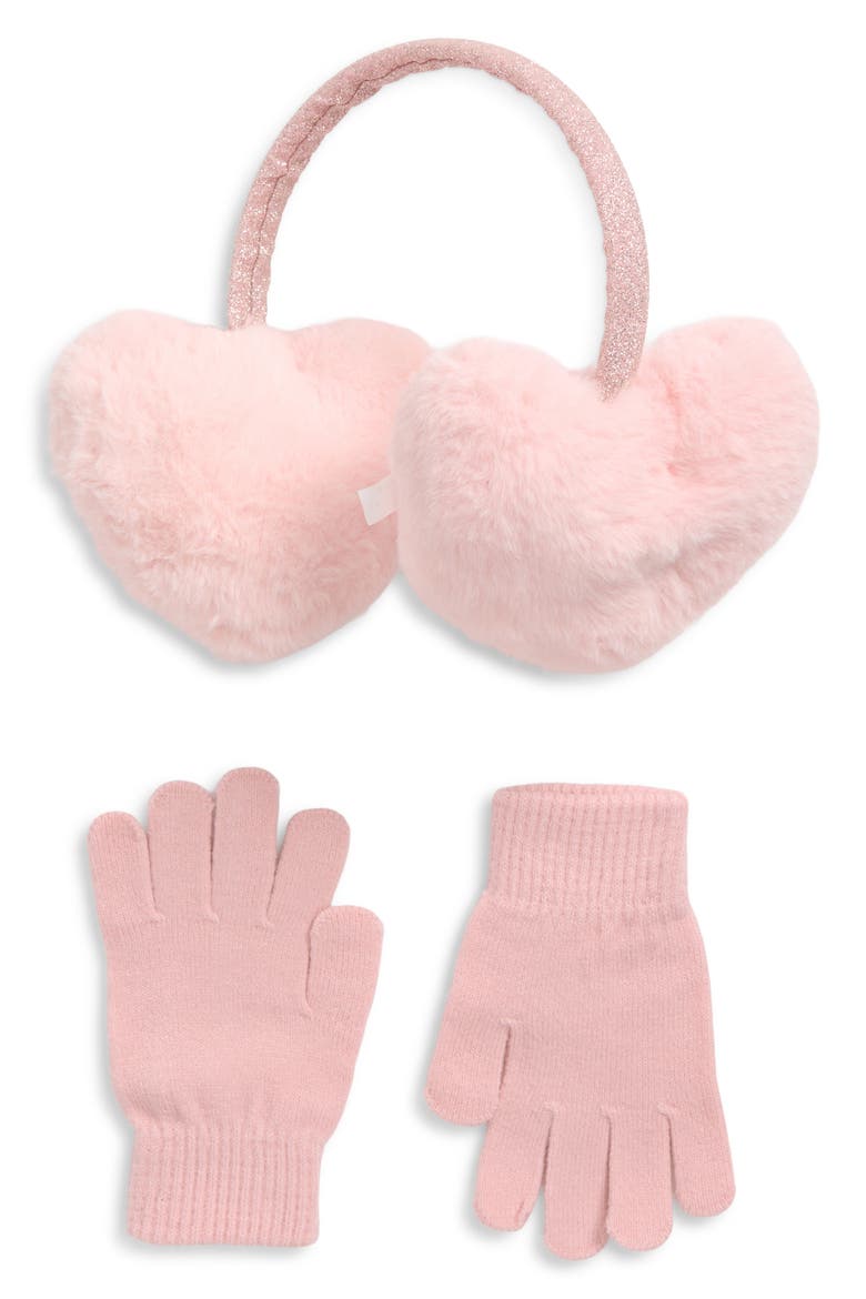 Kids' Heart Faux Fur Earmuffs & Gloves Set, Main, color, PINK