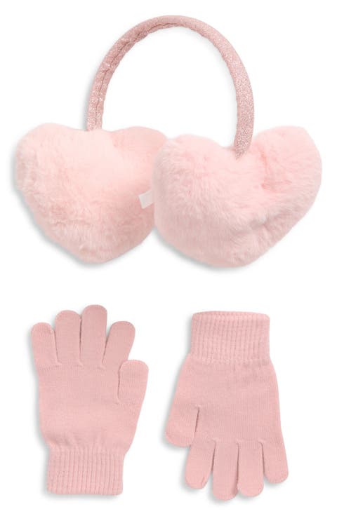 Kids' Heart Faux Fur Earmuffs & Gloves Set