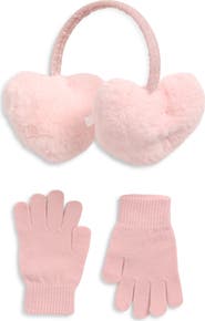 Capelli New York Kids' Heart Faux Fur Earmuffs & Gloves Set