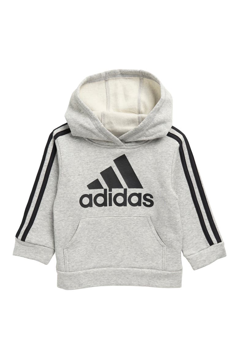 Kids' Fleece 3-Stripes Hoodie Pullover, Main, color, GREY